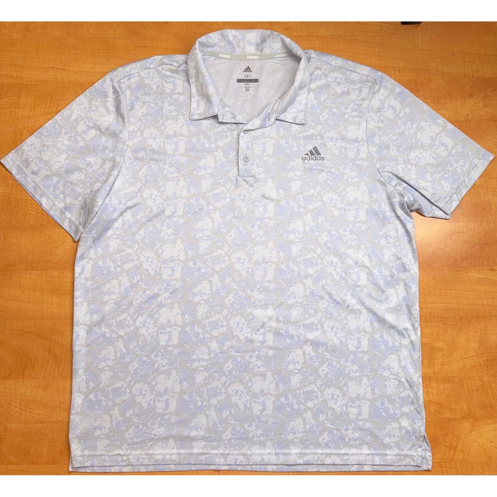 Adidas‎ Golf Mens 2XL Polo Shirt Light Blue White Abstract Print Short Slevee